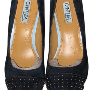 "NEW" CYNTHIA ROWLEY ( CR Halo) Black Leather Heels with Studded Design Sz 9m